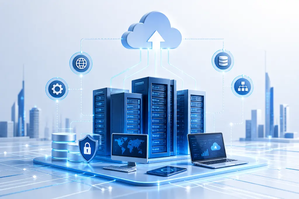 IT infrastructure and cloud computing solutions illustration
